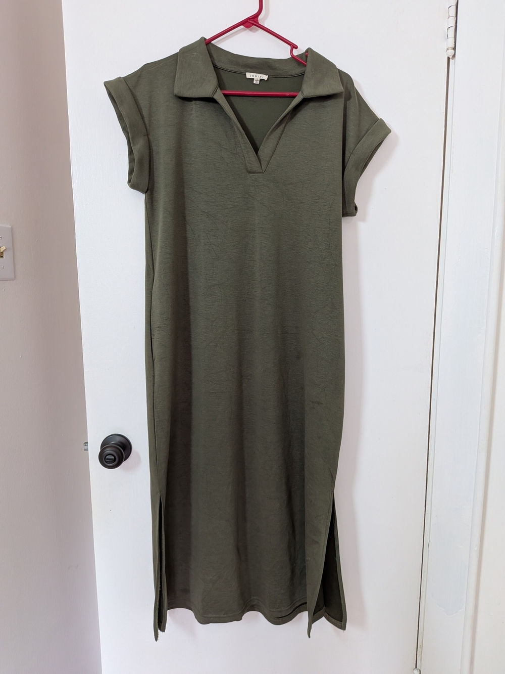 Olive Green Polo Collar Midi Dress